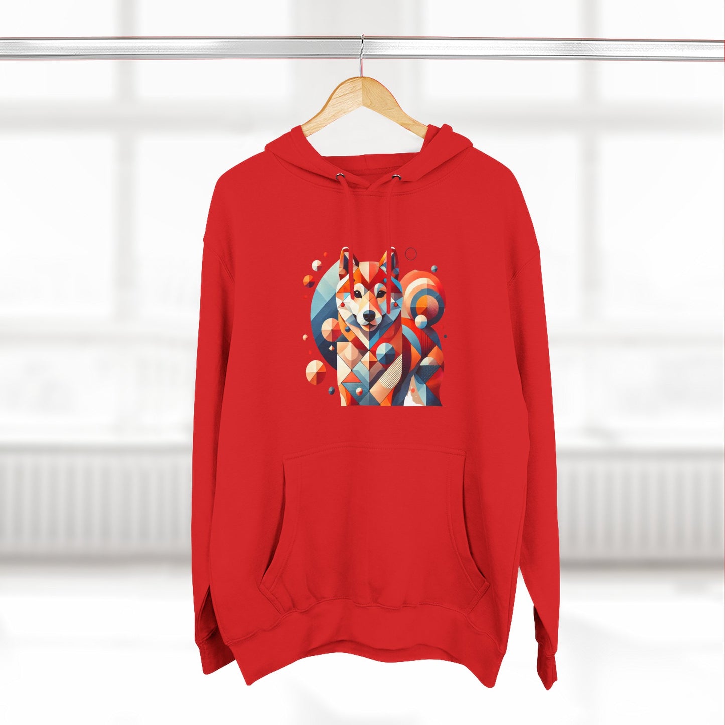 Geometric Shiba Inu Hoodie — Colorful Abstract Dog Art Pullover
