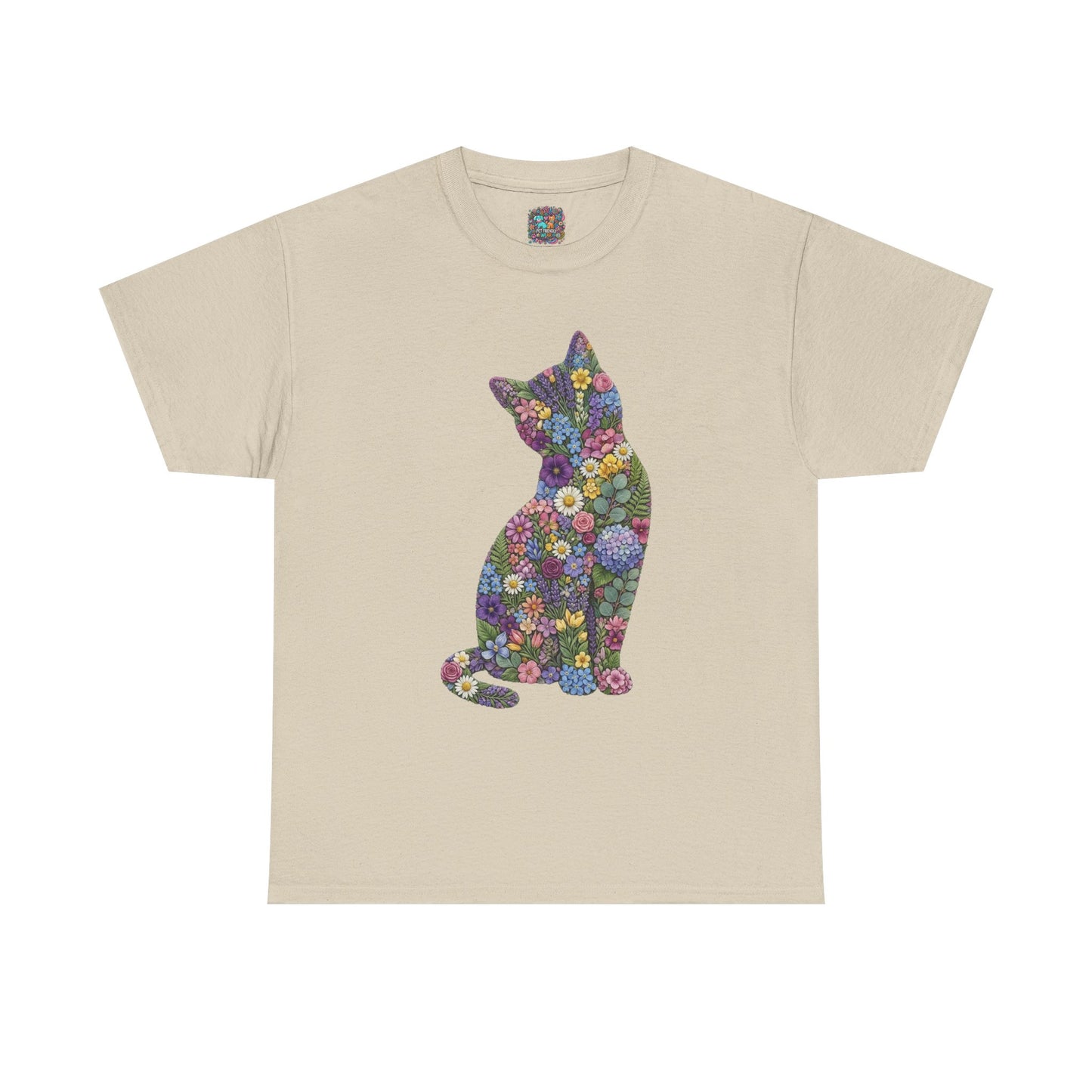 Floral Cat T‑Shirt — Colorful Flower Silhouette Tee ("There is a person in animal" back text)