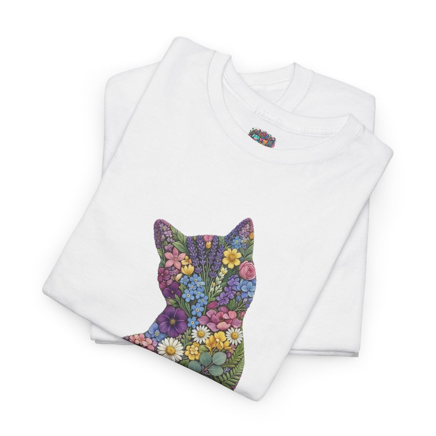 Floral Cat T‑Shirt — Colorful Flower Silhouette Tee ("There is a person in animal" back text)