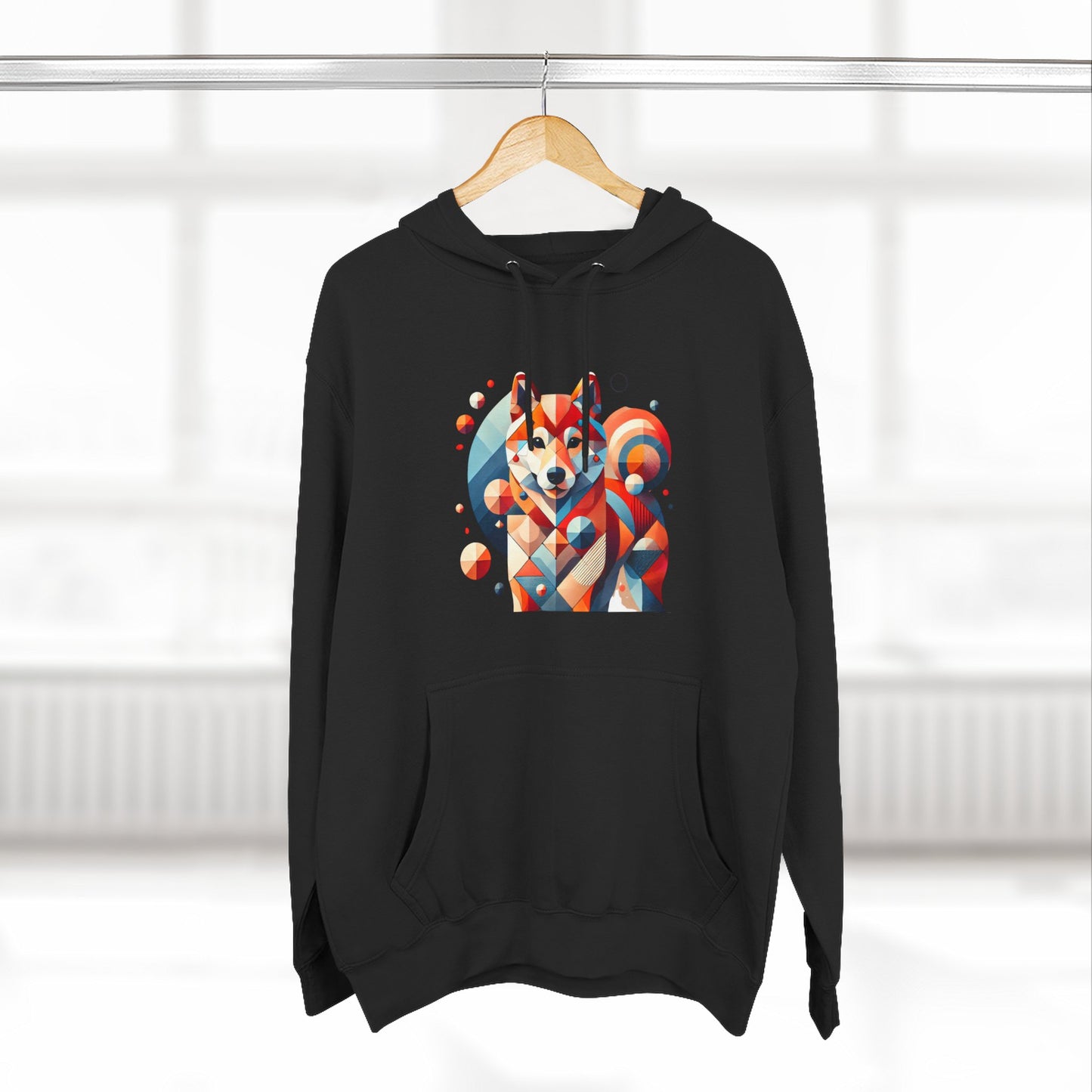 Geometric Shiba Inu Hoodie — Colorful Abstract Dog Art Pullover