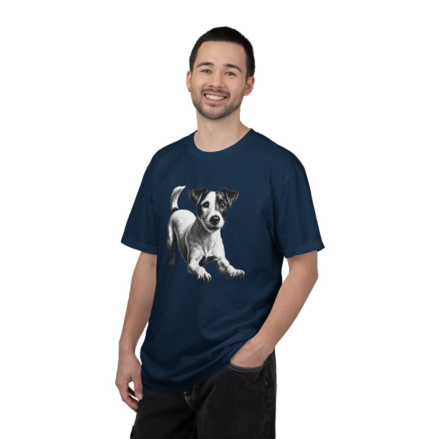 Jack Russell Puppy Graphic T-Shirt — Playful Dog Tee with Paw Print Back