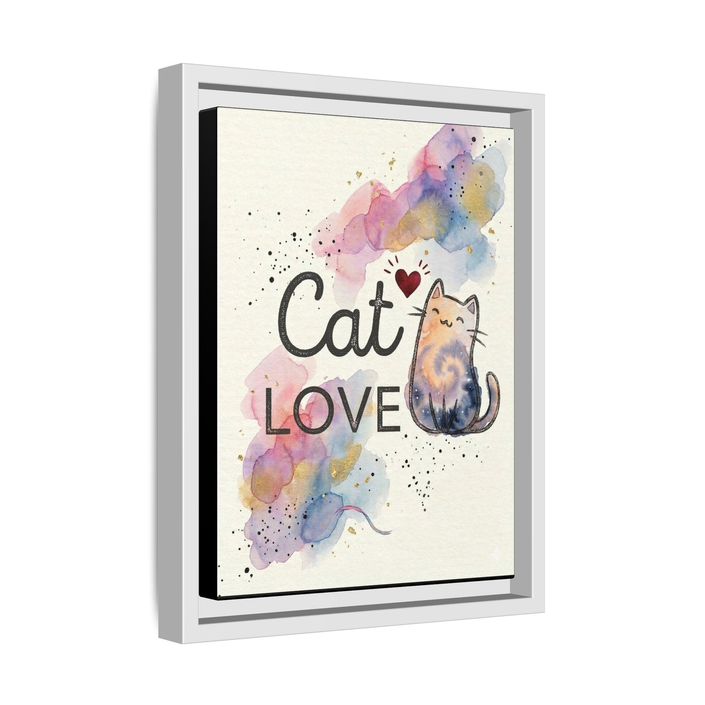 Cat Love Framed Canvas Print — Watercolor Cat Wall Art