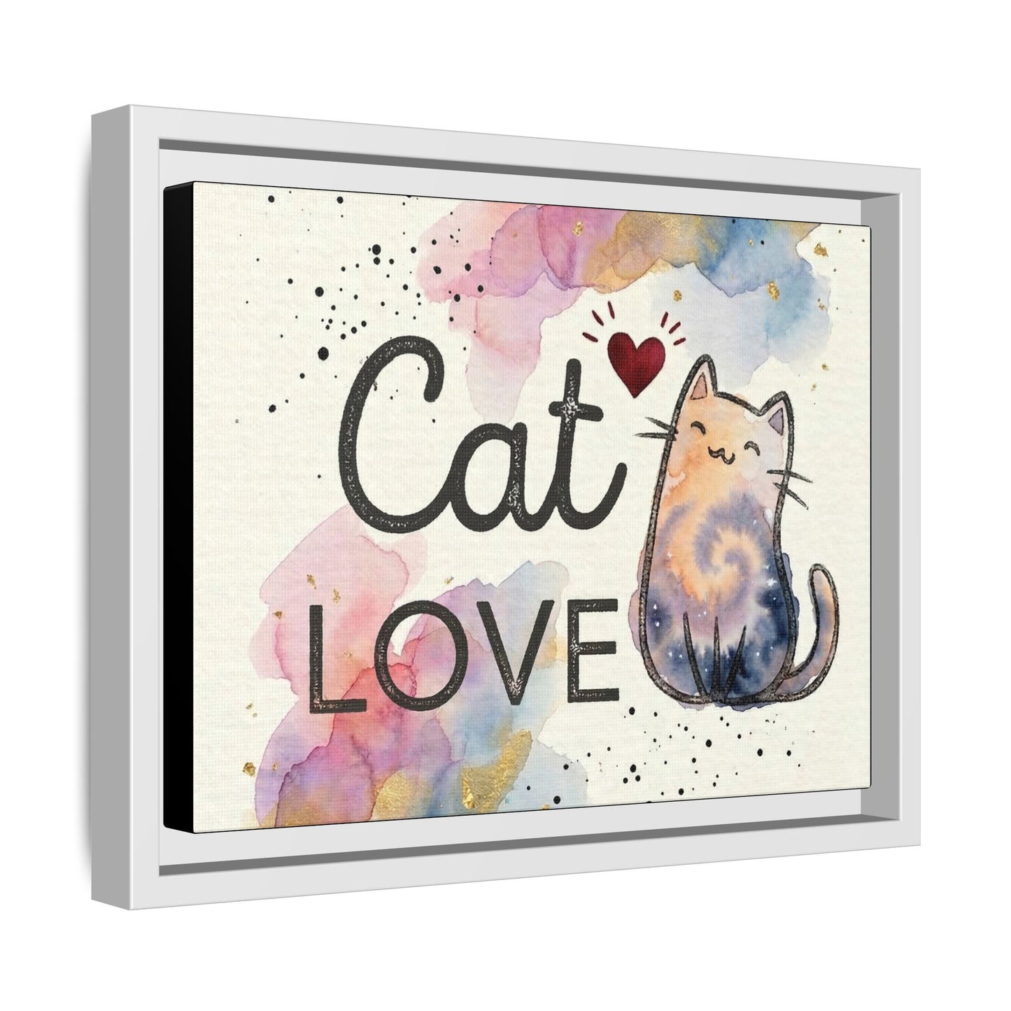 Cat Love Framed Canvas Print — Watercolor Cat Wall Art