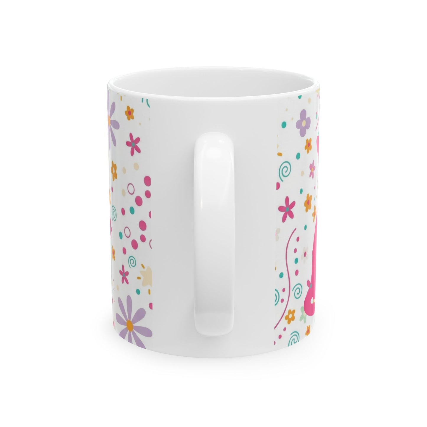Floral Cat Ceramic Mug – Cute Pastel Kitty & Doodle Flowers (11oz, 15oz)