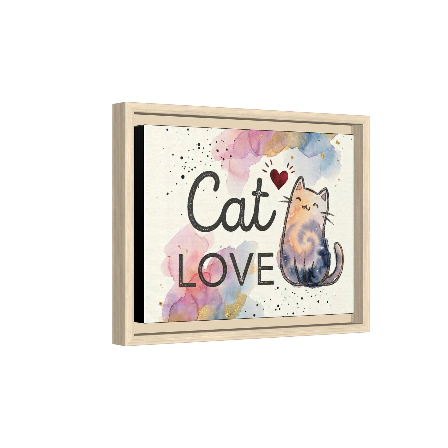 Cat Love Framed Canvas Print — Watercolor Cat Wall Art