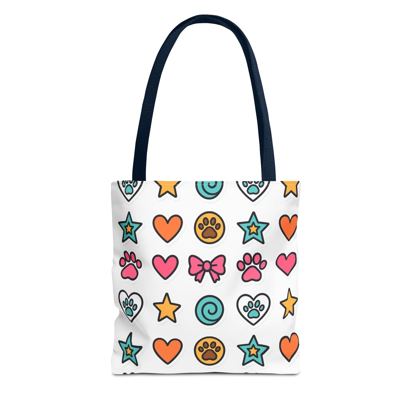 Cute Paw Print Pattern Tote Bag – Colorful Hearts, Stars & Bows All-Over Print