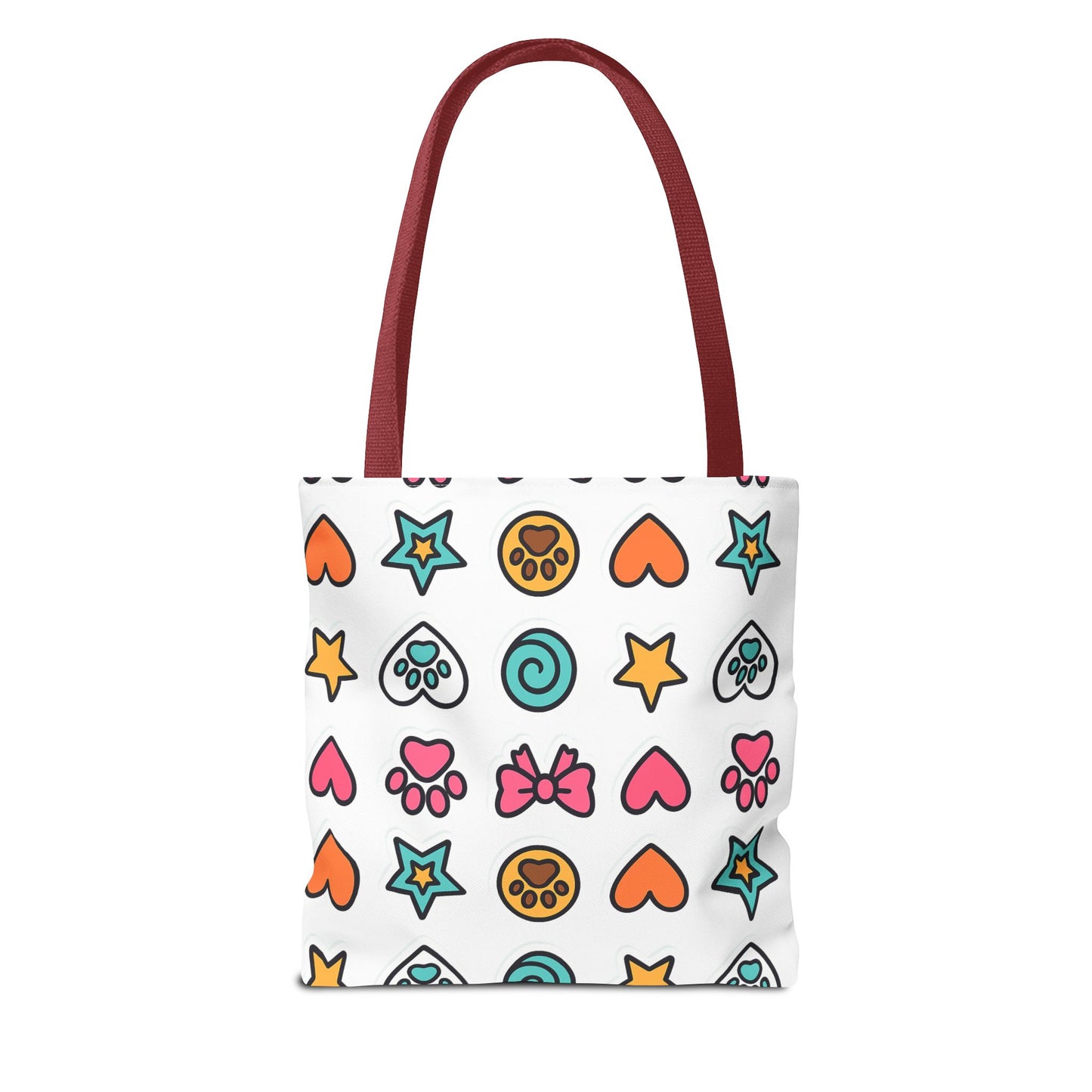 Cute Paw Print Pattern Tote Bag – Colorful Hearts, Stars & Bows All-Over Print