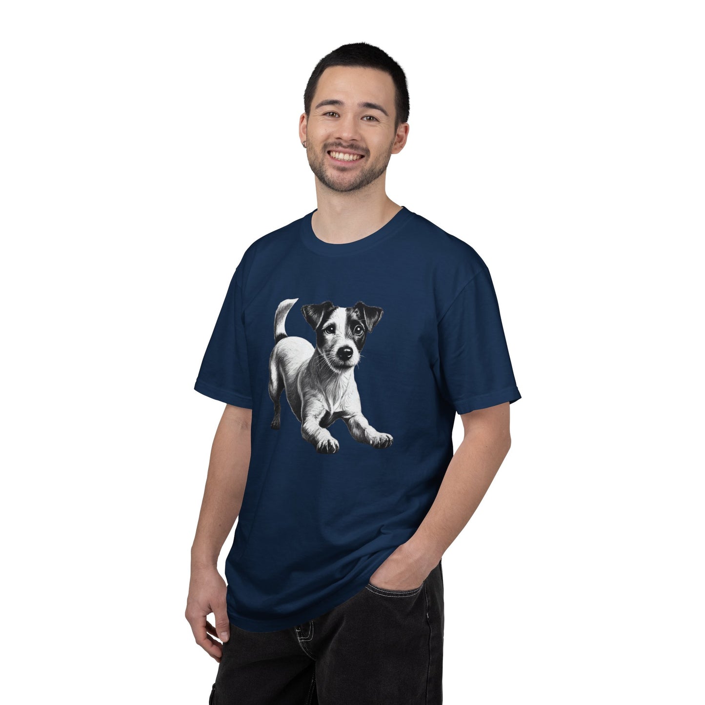 Jack Russell Puppy Graphic T-Shirt — Playful Dog Tee with Paw Print Back