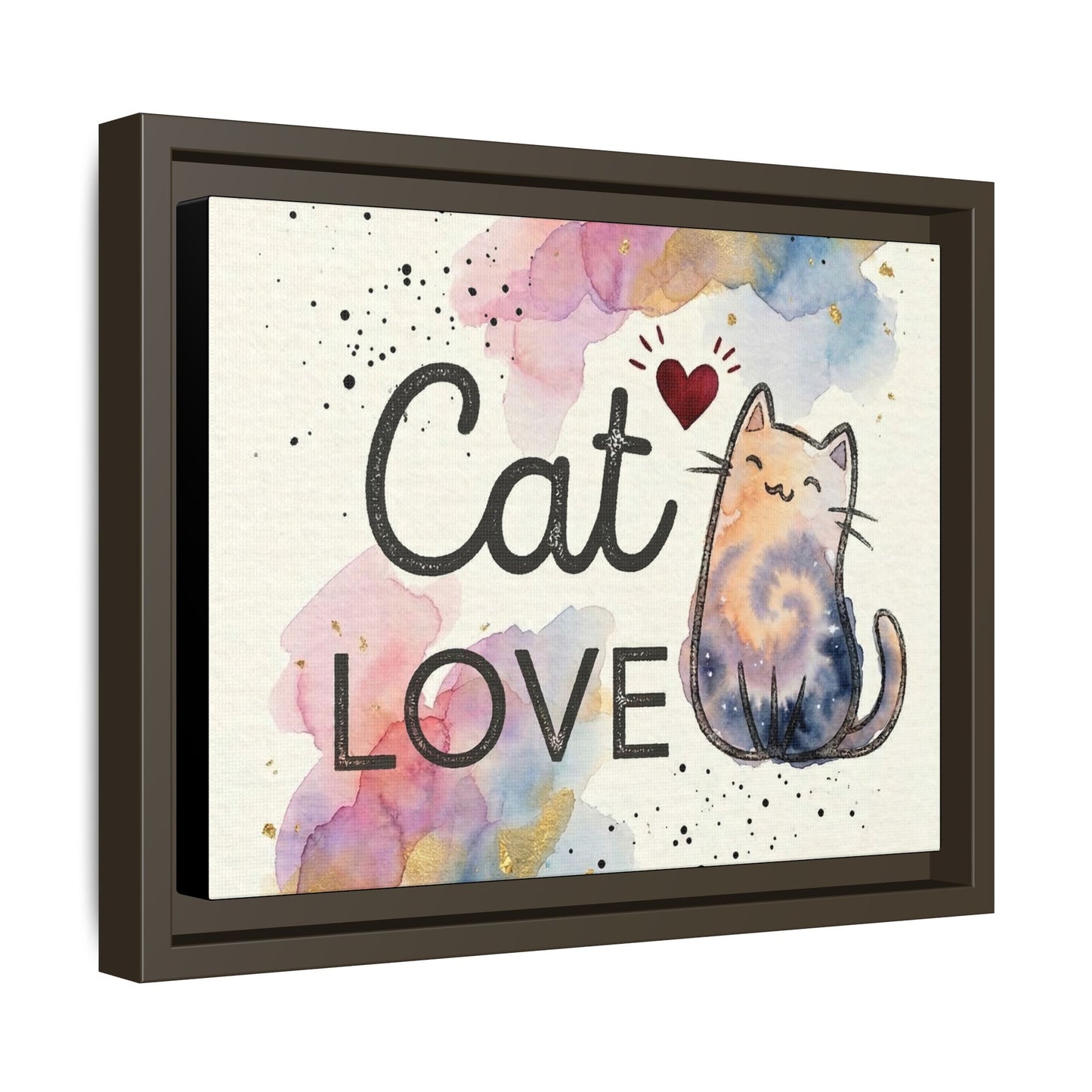 Cat Love Framed Canvas Print — Watercolor Cat Wall Art