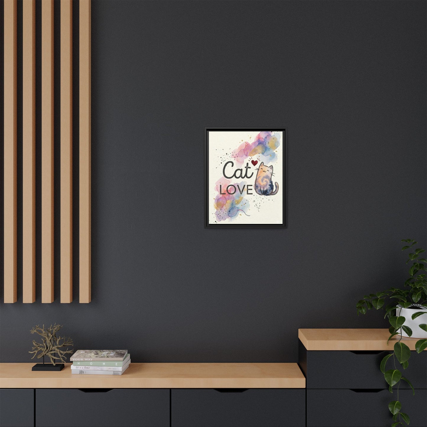 Cat Love Framed Canvas Print — Watercolor Cat Wall Art