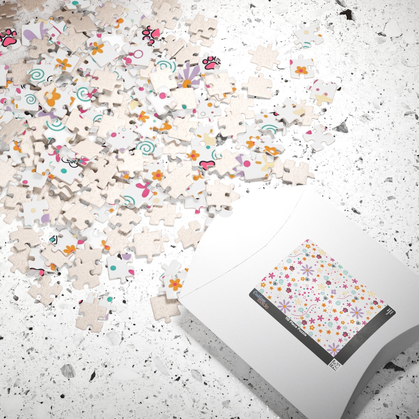 Floral Pawprints Jigsaw Puzzle — Cute Flower & Paw Pattern (110–1014 pcs)