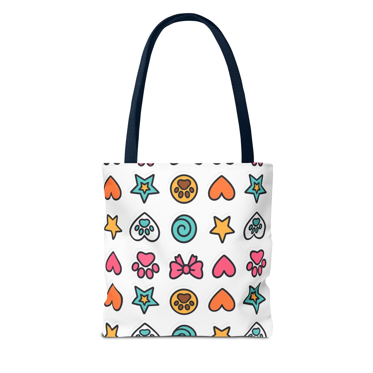 Cute Paw Print Pattern Tote Bag – Colorful Hearts, Stars & Bows All-Over Print