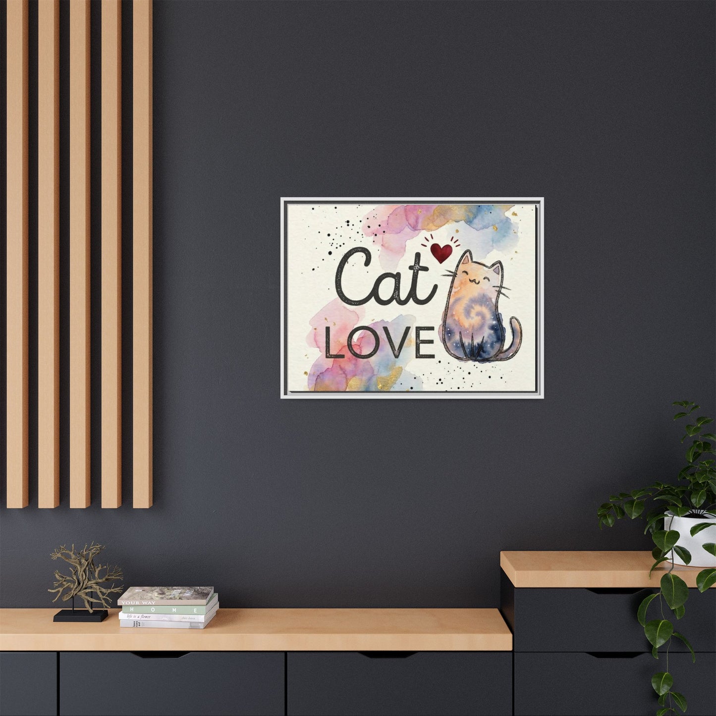 Cat Love Framed Canvas Print — Watercolor Cat Wall Art