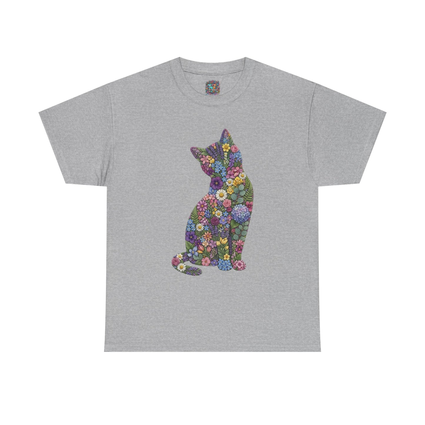 Floral Cat T‑Shirt — Colorful Flower Silhouette Tee ("There is a person in animal" back text)