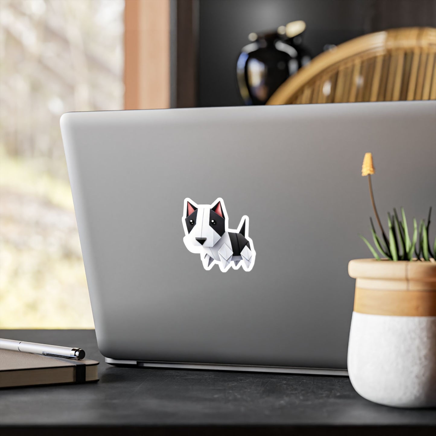 Bull Terrier Origami Vinyl Sticker — thank u 4 saving an animal" | Rescue Donation