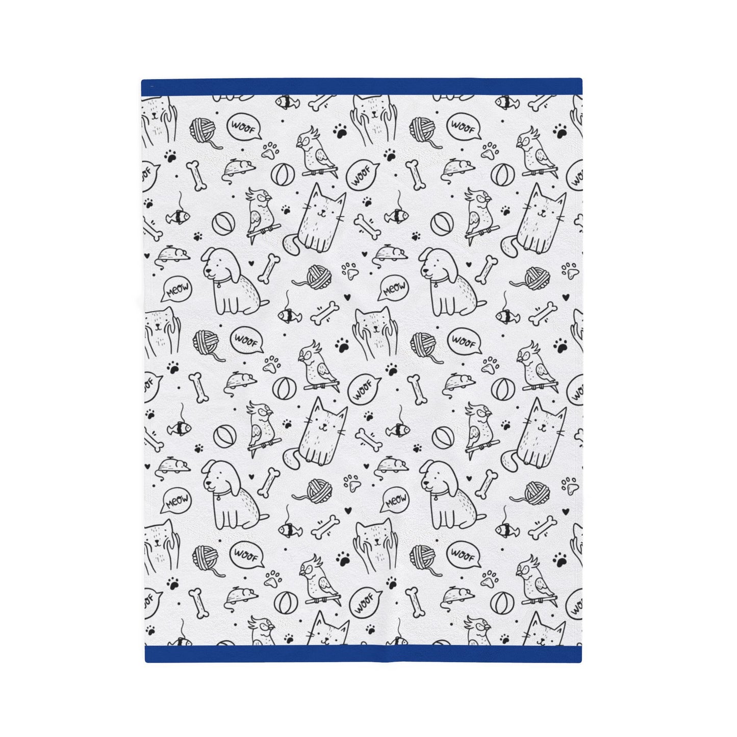 Plush Blanket — Black & White Cat Silhouette Pattern Velveteen Throw