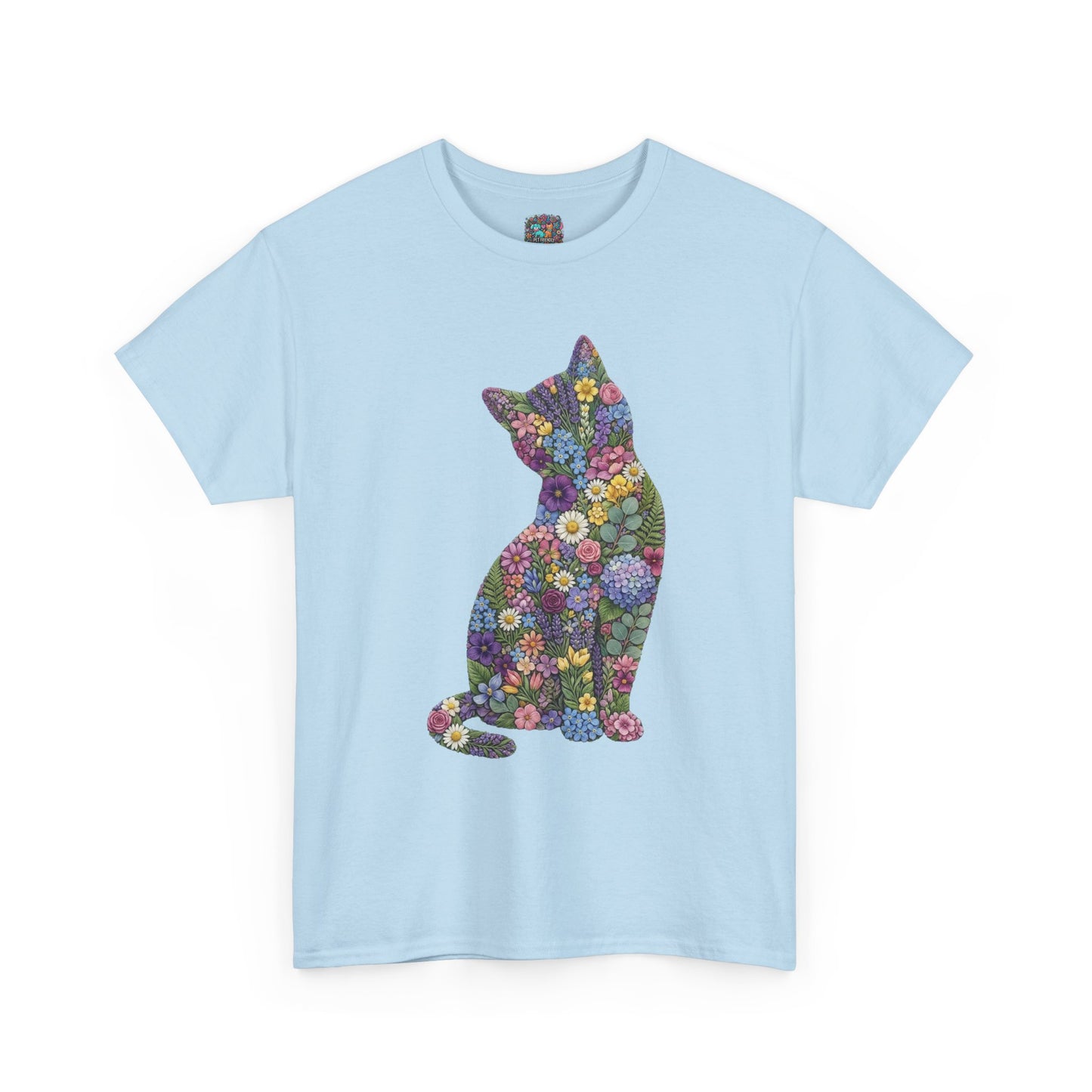 Floral Cat T‑Shirt — Colorful Flower Silhouette Tee ("There is a person in animal" back text)