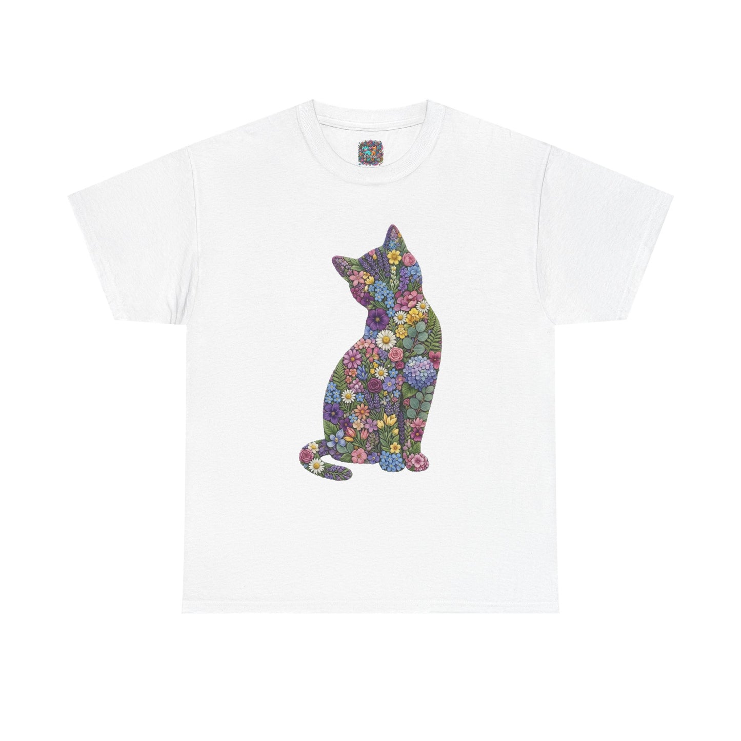 Floral Cat T‑Shirt — Colorful Flower Silhouette Tee ("There is a person in animal" back text)