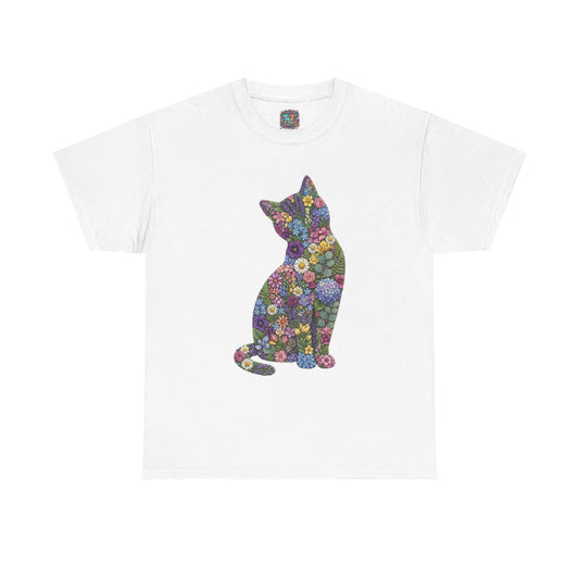 Floral Cat T‑Shirt — Colorful Flower Silhouette Tee ("There is a person in animal" back text)