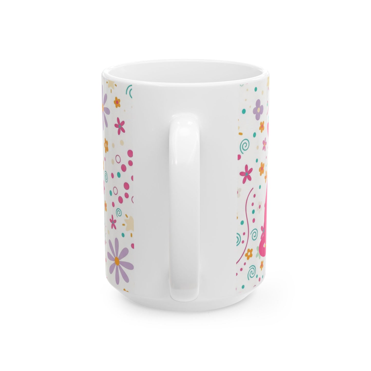 Floral Cat Ceramic Mug – Cute Pastel Kitty & Doodle Flowers (11oz, 15oz)