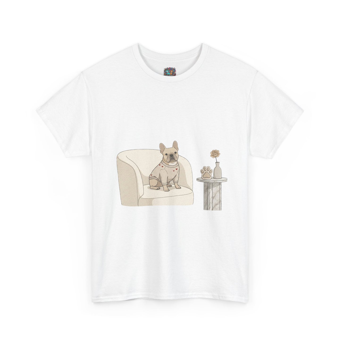 French Bulldog on Cozy Chair T-Shirt — "Thanks 4 Wearing Me Around" Cute Casual Tee