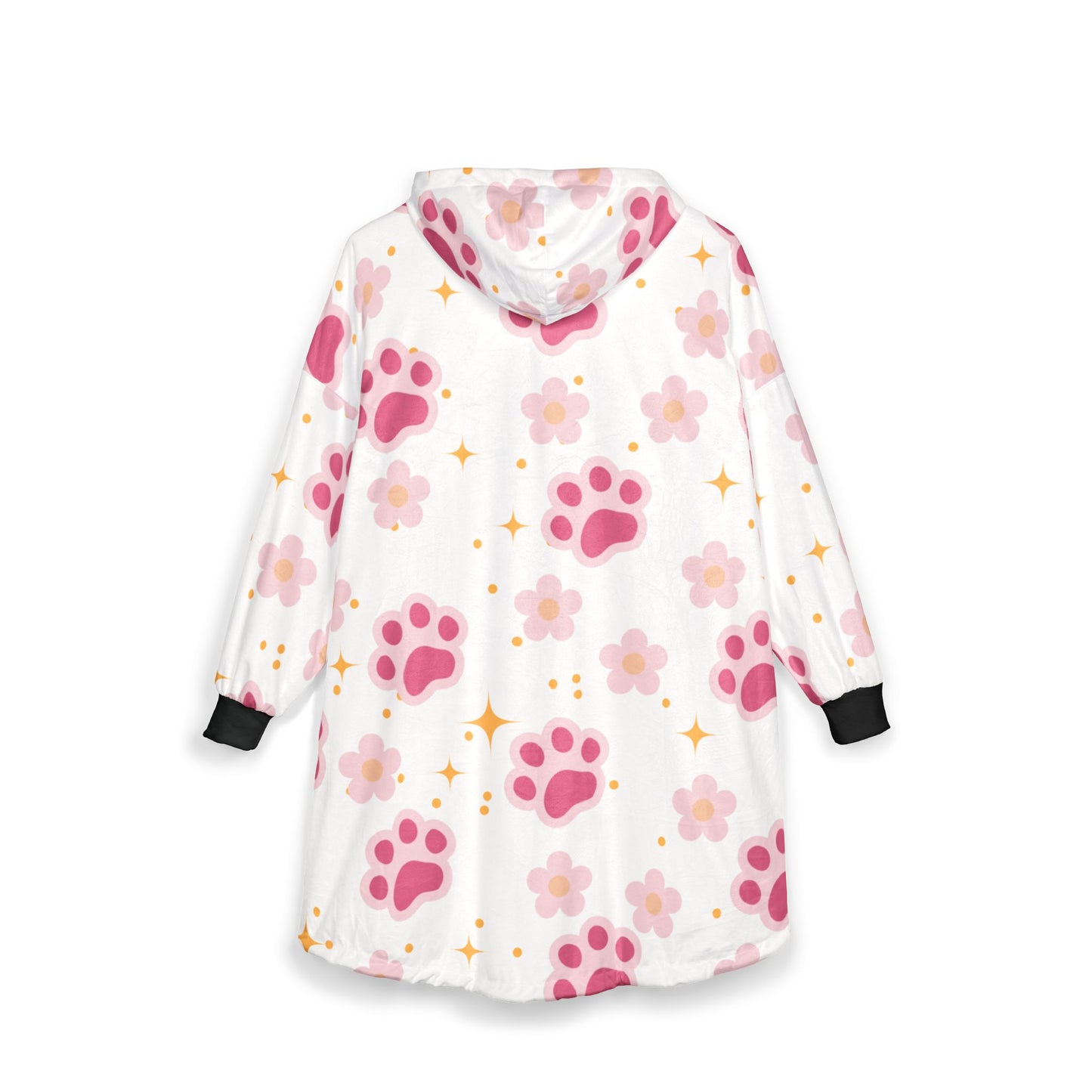 Paw Print Hooded Blanket — Cozy Pink Floral Paw Sherpa Robe