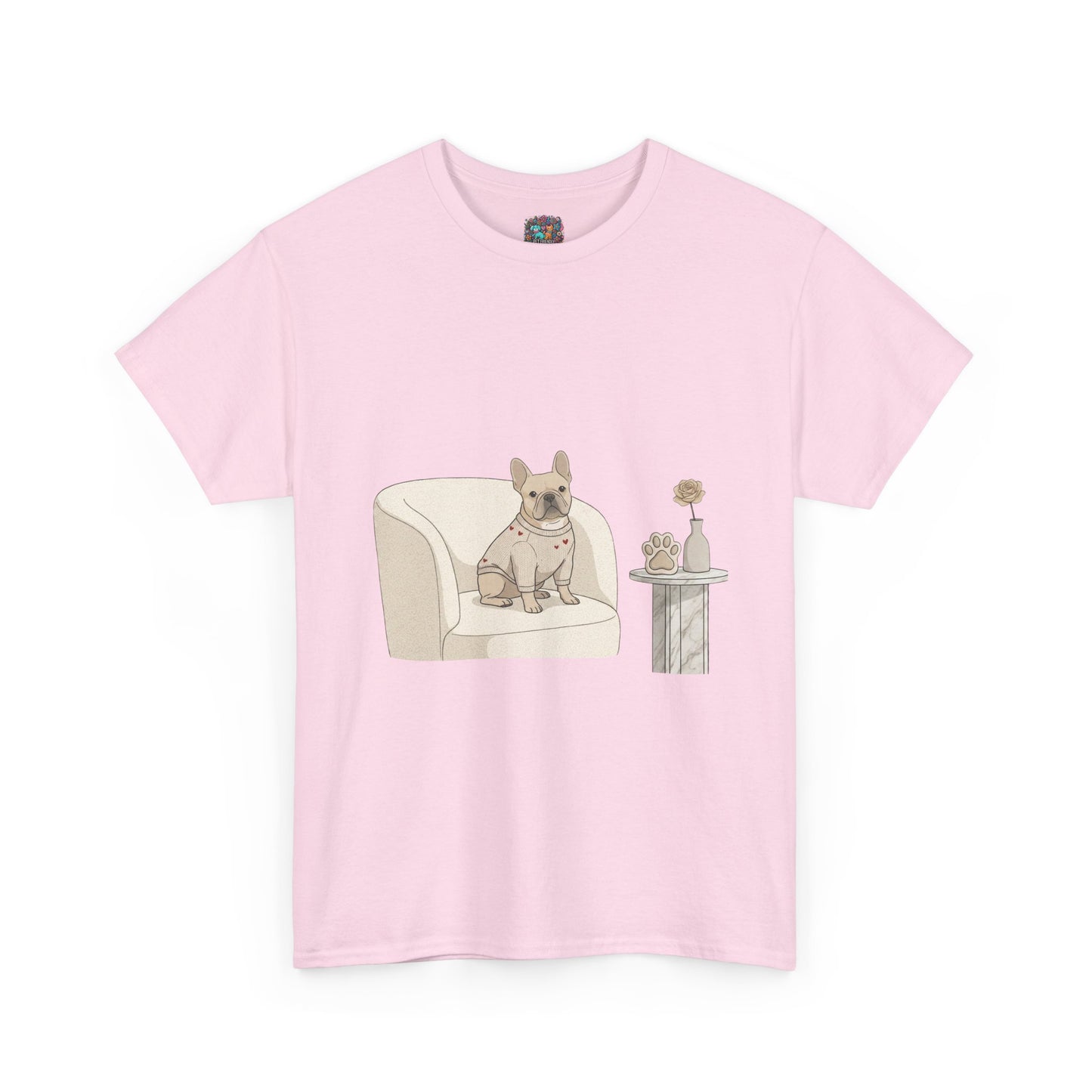 French Bulldog on Cozy Chair T-Shirt — "Thanks 4 Wearing Me Around" Cute Casual Tee