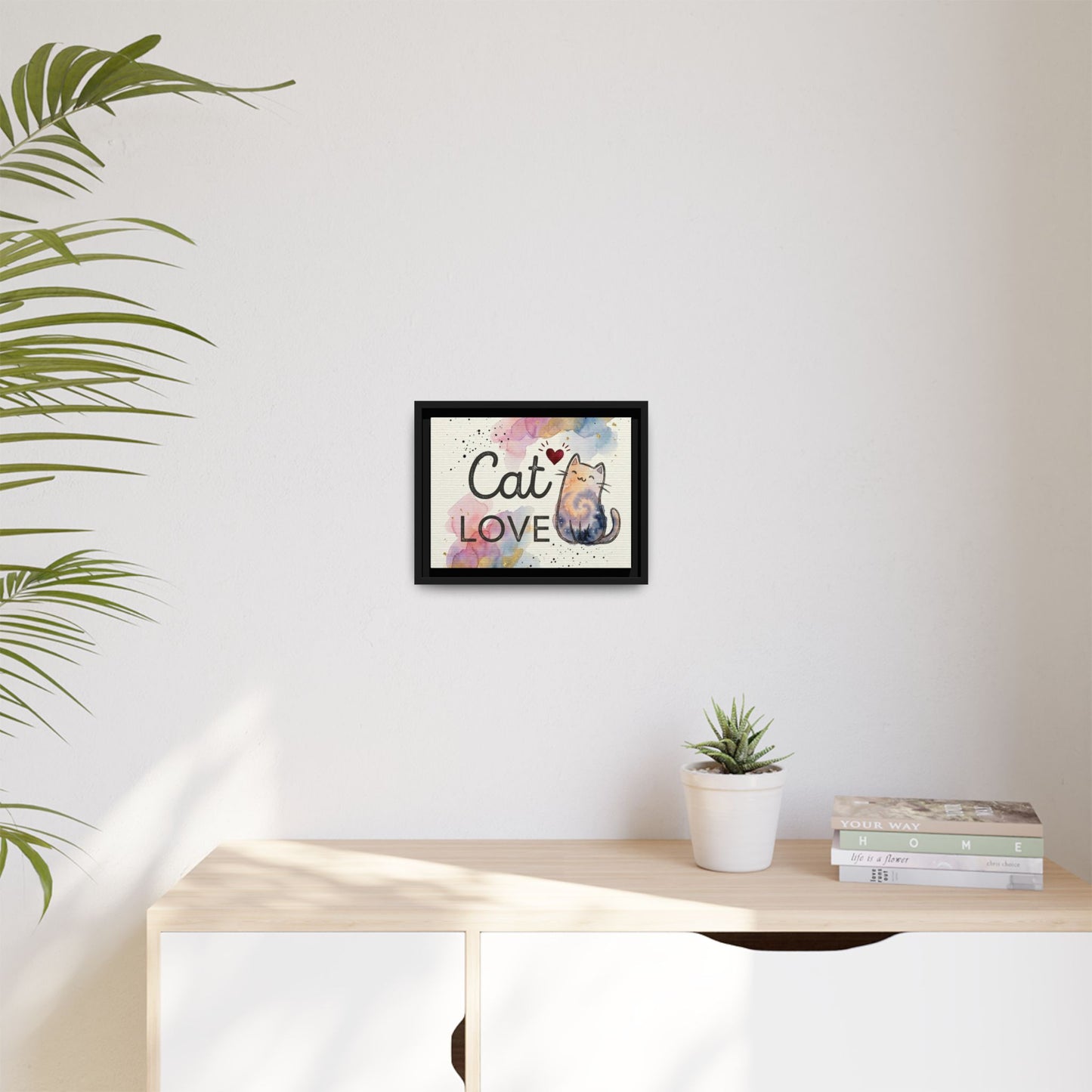 Cat Love Framed Canvas Print — Watercolor Cat Wall Art