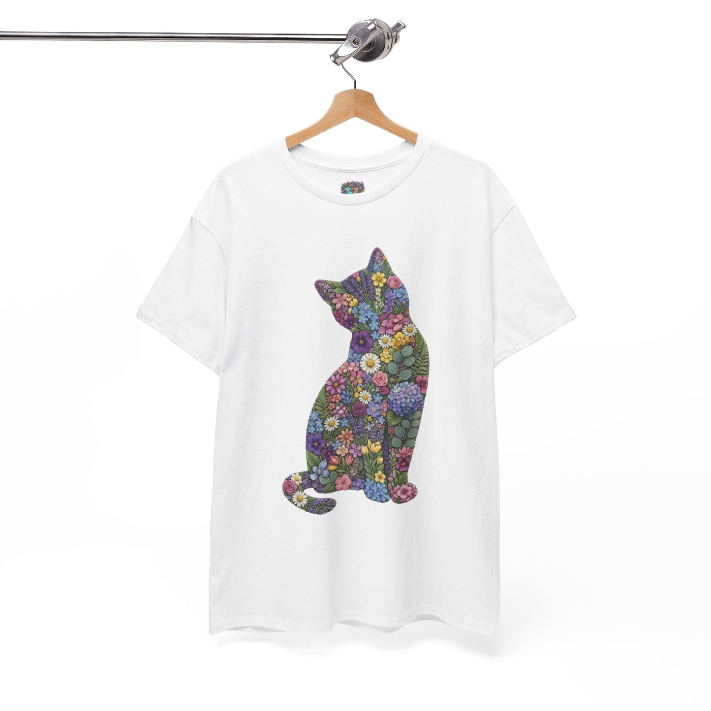 Floral Cat T‑Shirt — Colorful Flower Silhouette Tee ("There is a person in animal" back text)