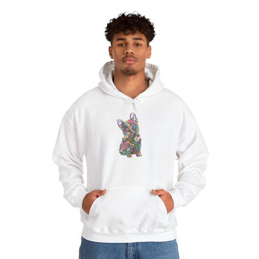 Floral frenchy Hoodie — Colorful Flower Silhouette french bulldog