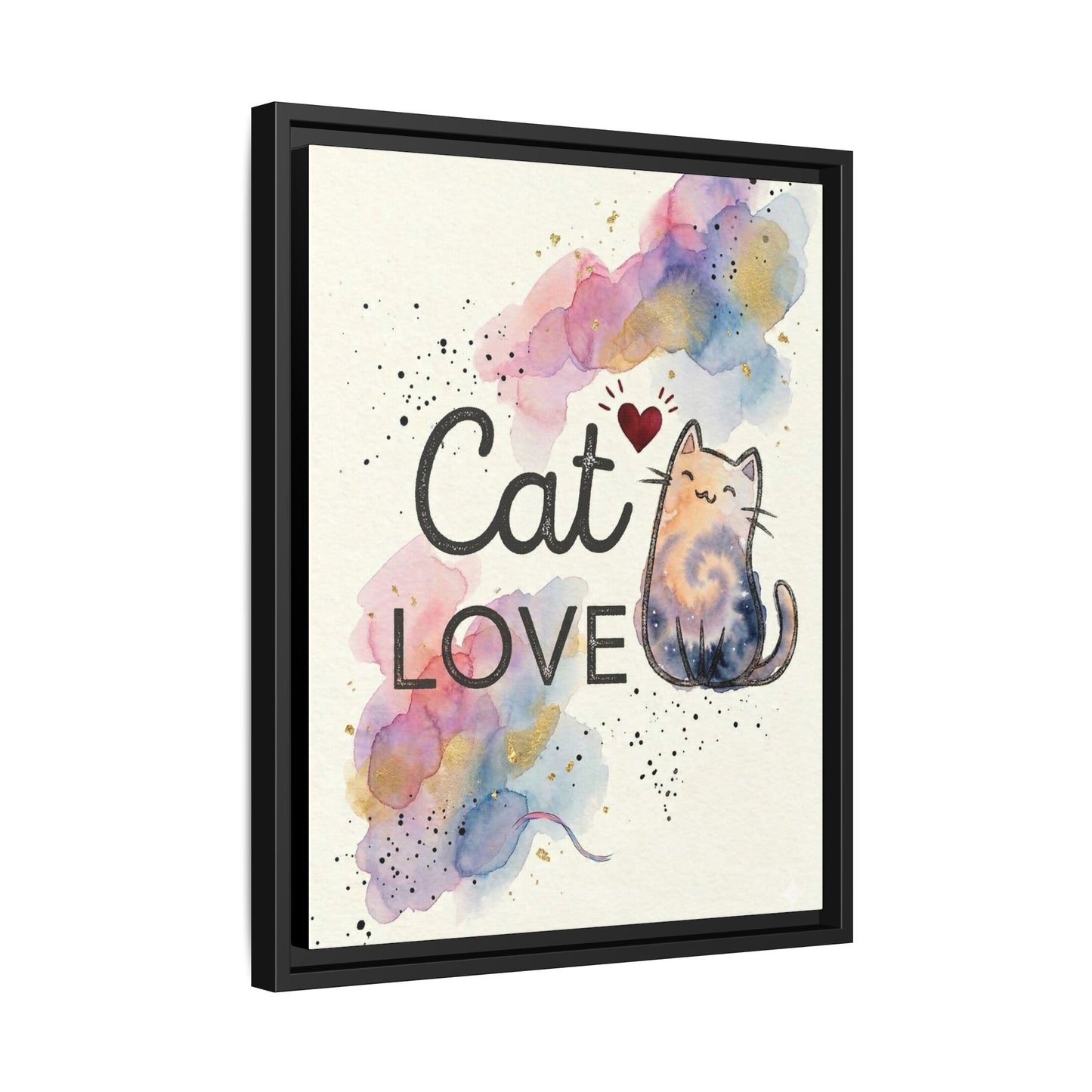 Cat Love Framed Canvas Print — Watercolor Cat Wall Art