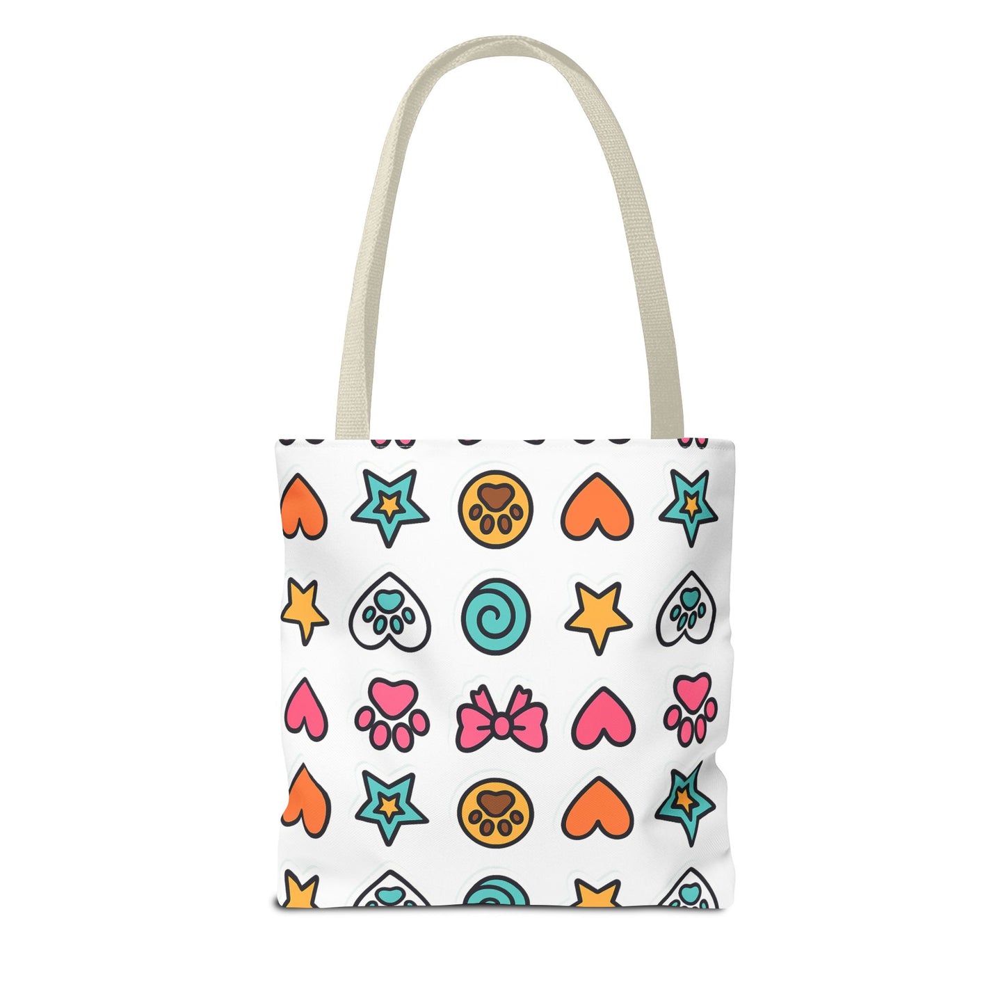 Cute Paw Print Pattern Tote Bag – Colorful Hearts, Stars & Bows All-Over Print