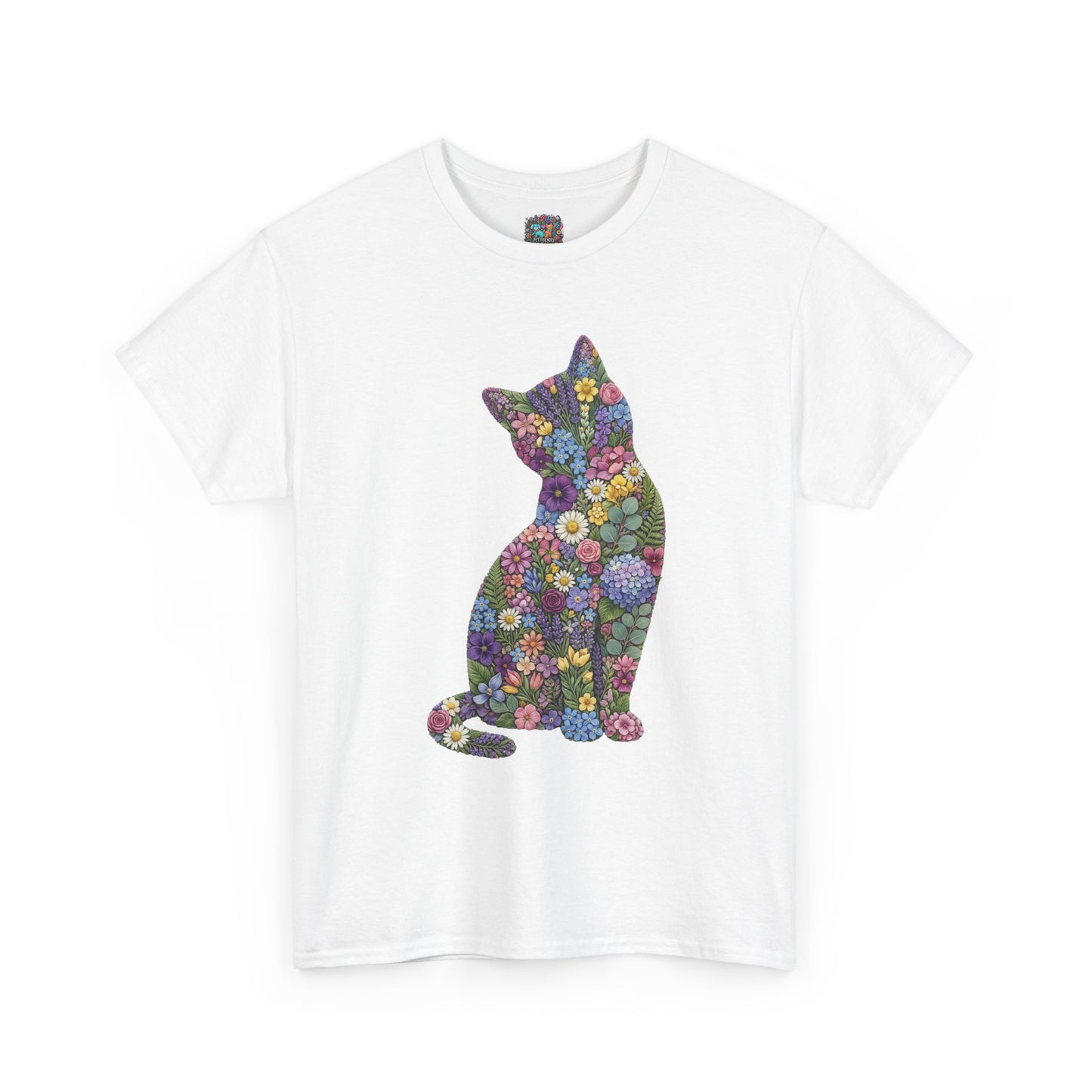 Floral Cat T‑Shirt — Colorful Flower Silhouette Tee ("There is a person in animal" back text)