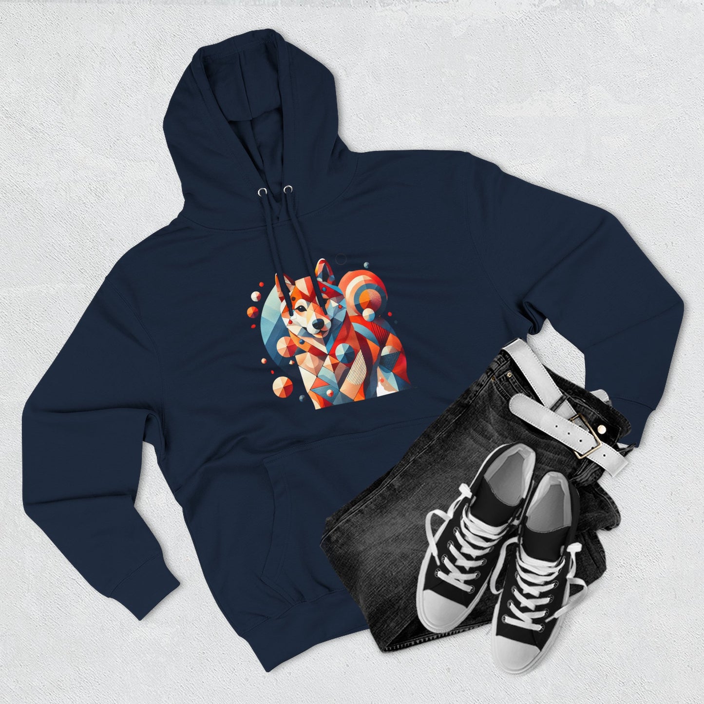 Geometric Shiba Inu Hoodie — Colorful Abstract Dog Art Pullover