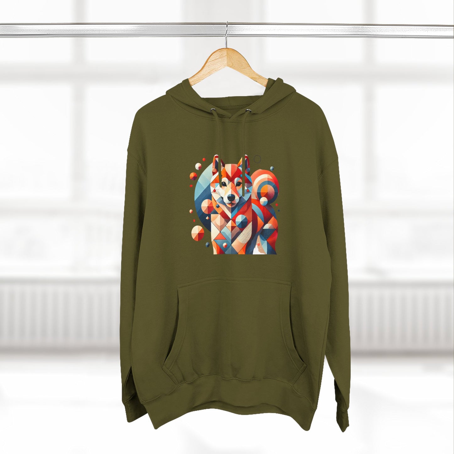 Geometric Shiba Inu Hoodie — Colorful Abstract Dog Art Pullover