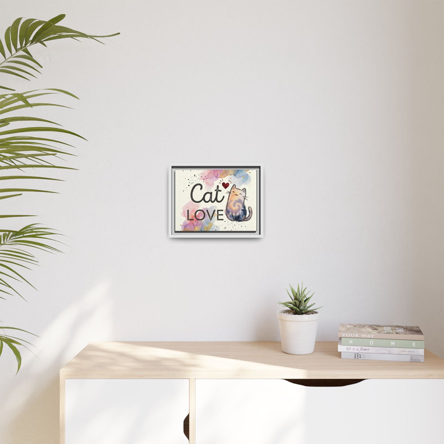 Cat Love Framed Canvas Print — Watercolor Cat Wall Art