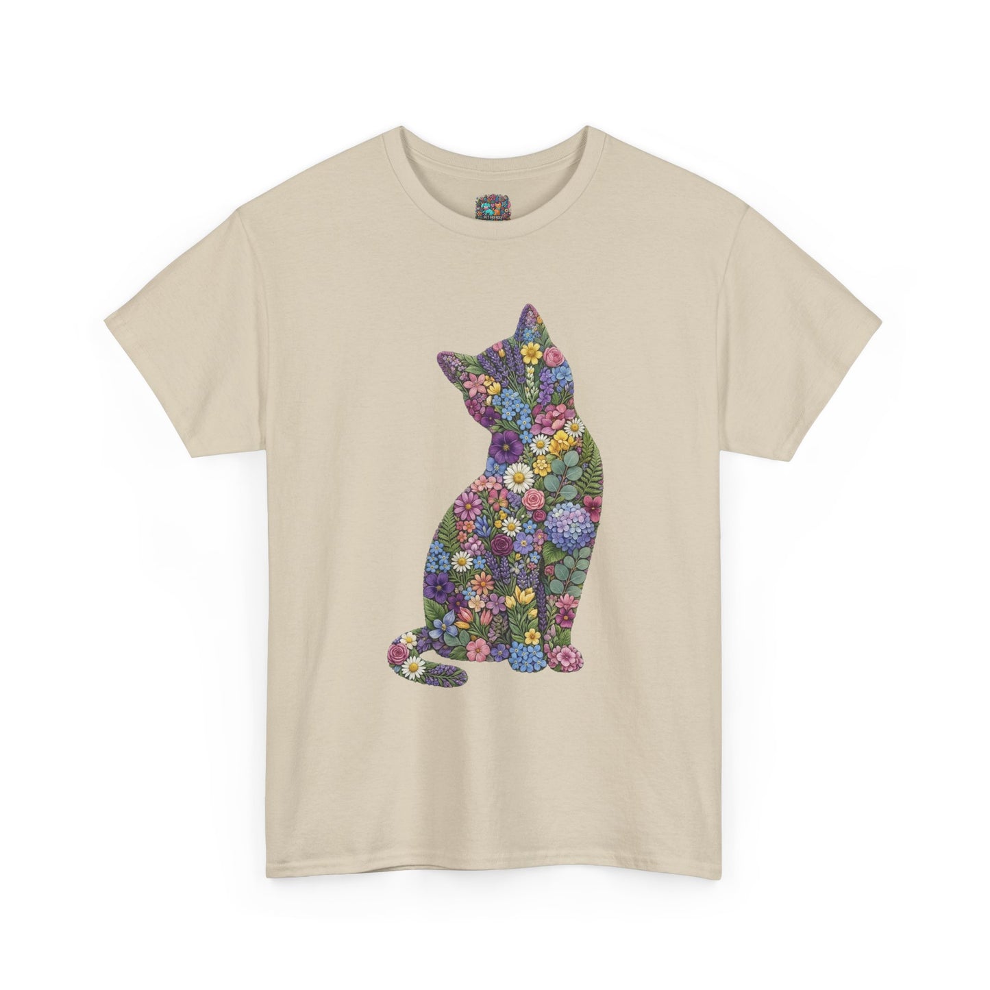 Floral Cat T‑Shirt — Colorful Flower Silhouette Tee ("There is a person in animal" back text)