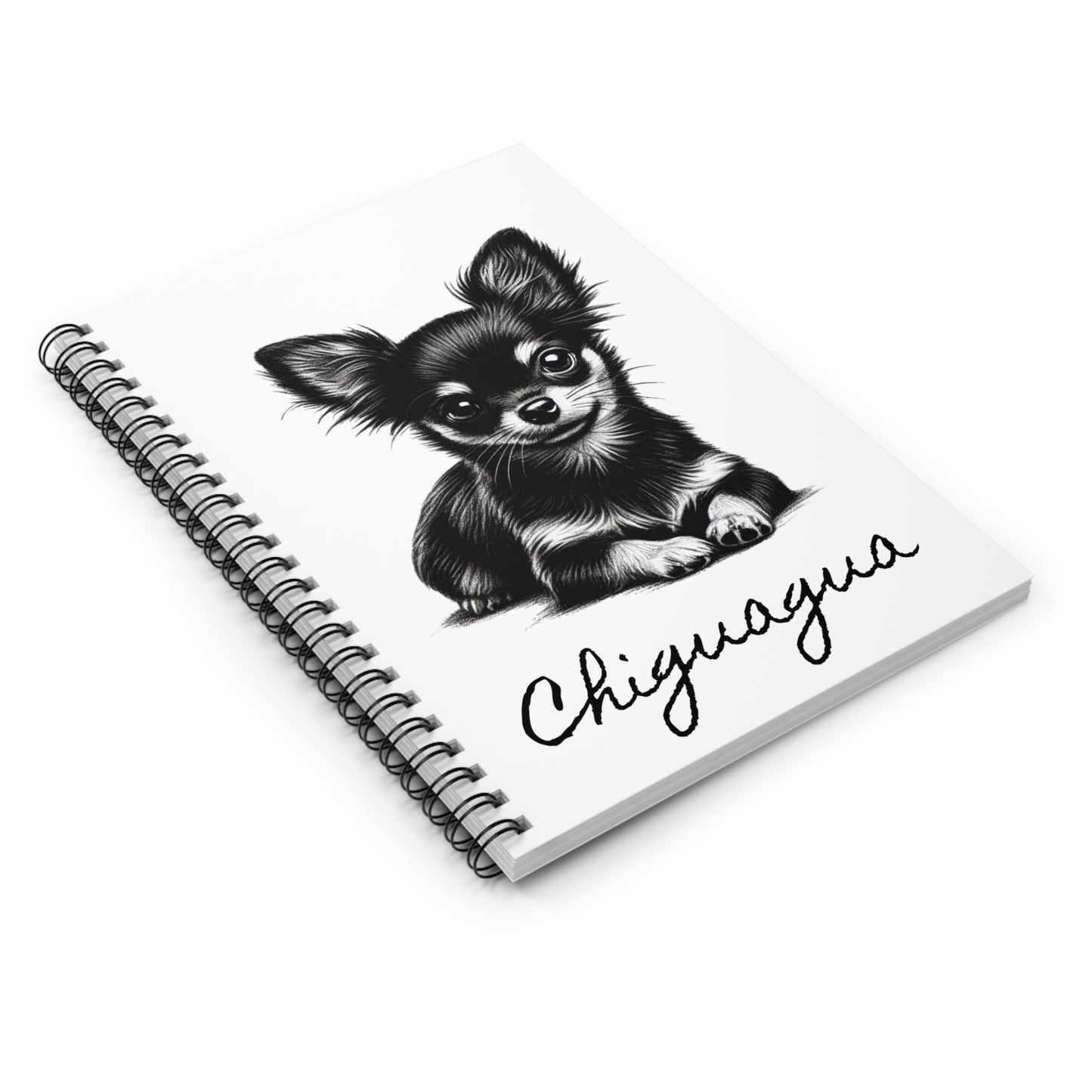 Chihuahua Spiral Notebook — Cute Black & White Dog Illustration, Ruled Journal for Pet Lovers