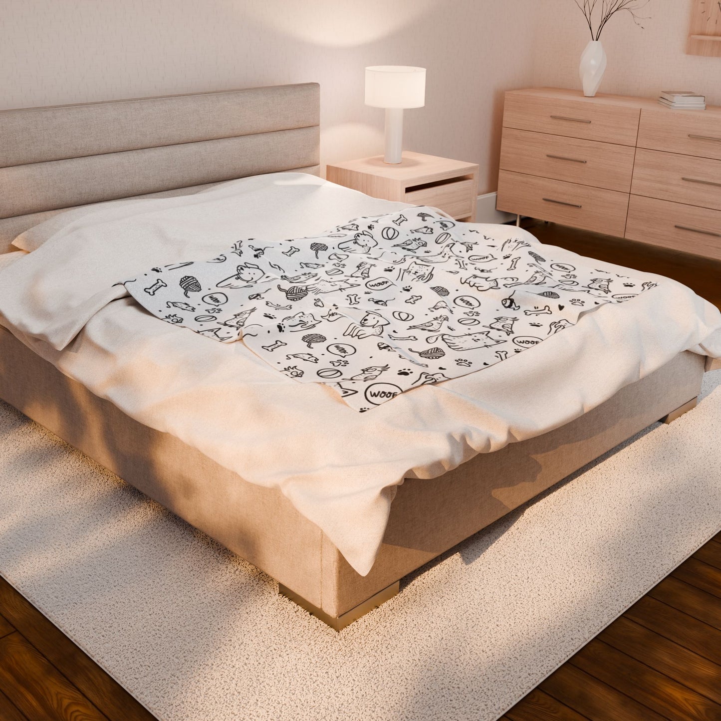 Plush Blanket — Black & White Cat Silhouette Pattern Velveteen Throw