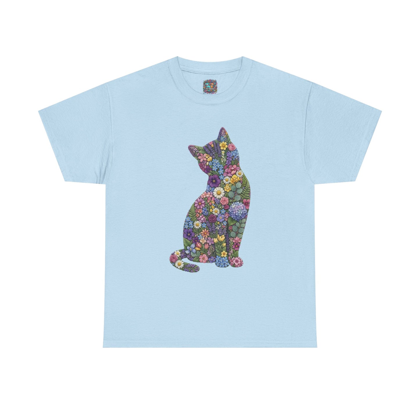 Floral Cat T‑Shirt — Colorful Flower Silhouette Tee ("There is a person in animal" back text)