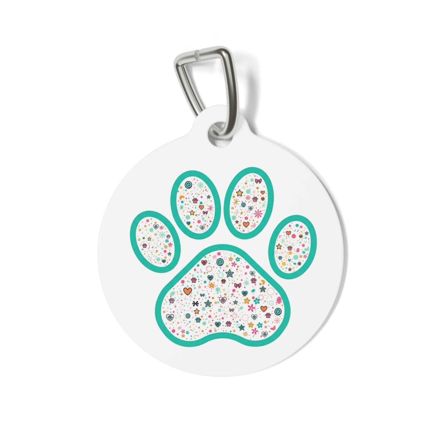 Pet Tag — Floral Confetti Paw Print ID Tag ("thank u 4 saving an animal")
