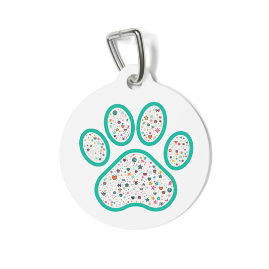 Pet Tag — Floral Confetti Paw Print ID Tag ("thank u 4 saving an animal")