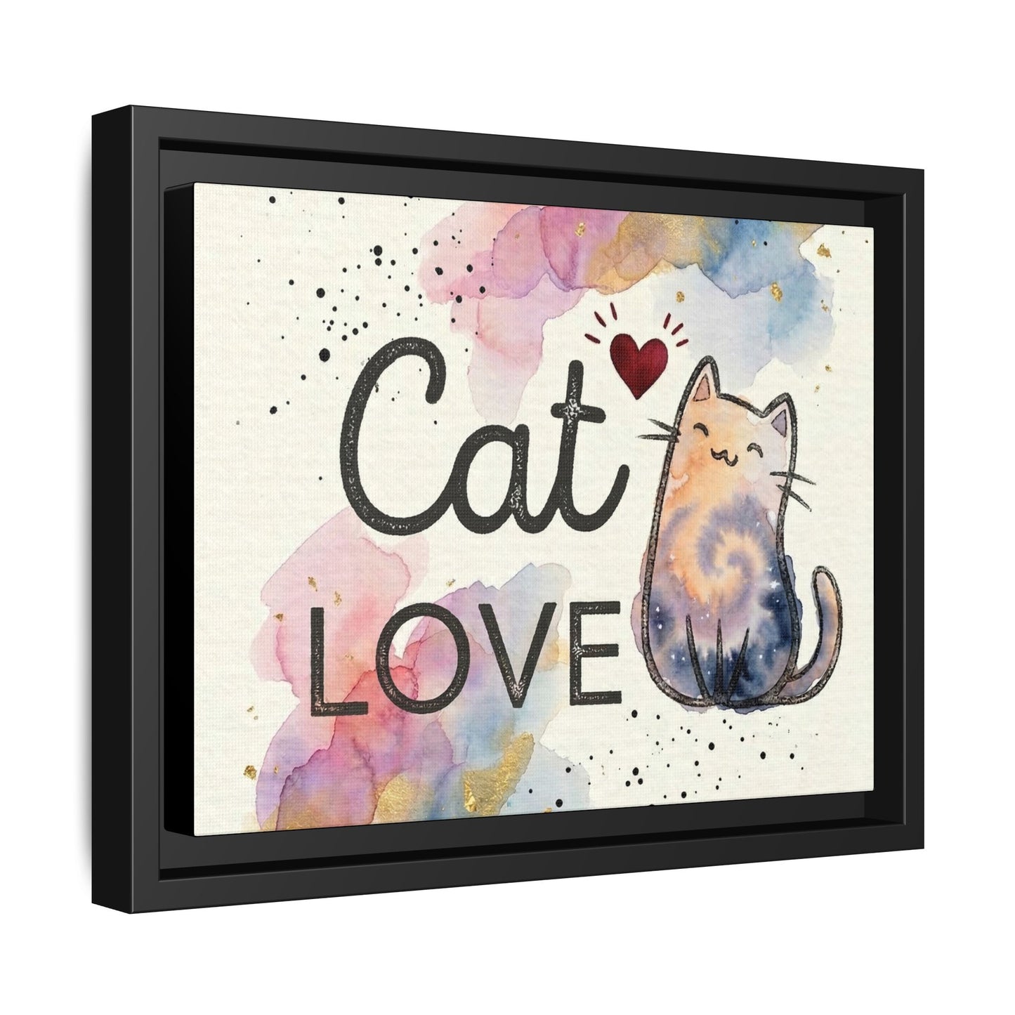 Cat Love Framed Canvas Print — Watercolor Cat Wall Art