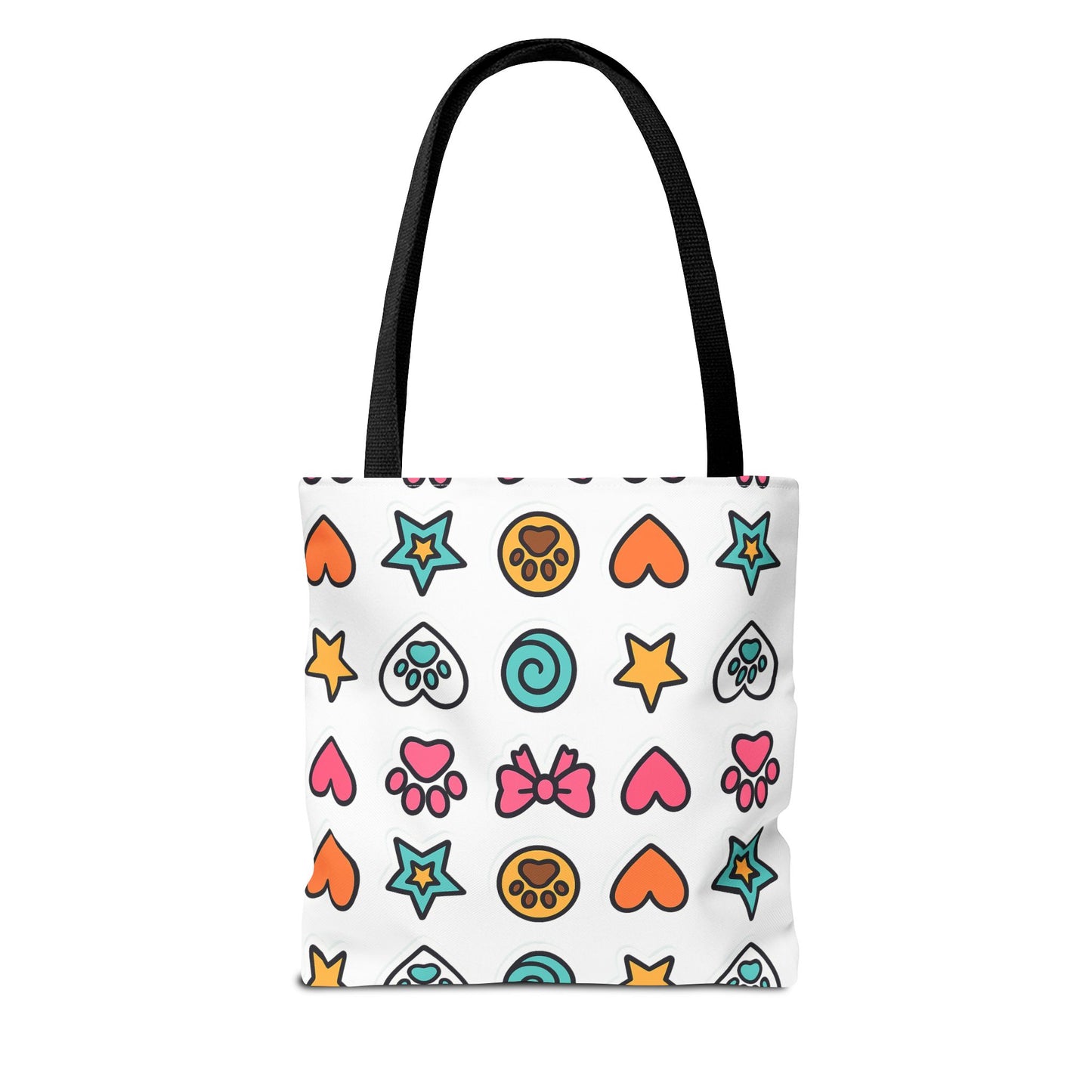 Cute Paw Print Pattern Tote Bag – Colorful Hearts, Stars & Bows All-Over Print