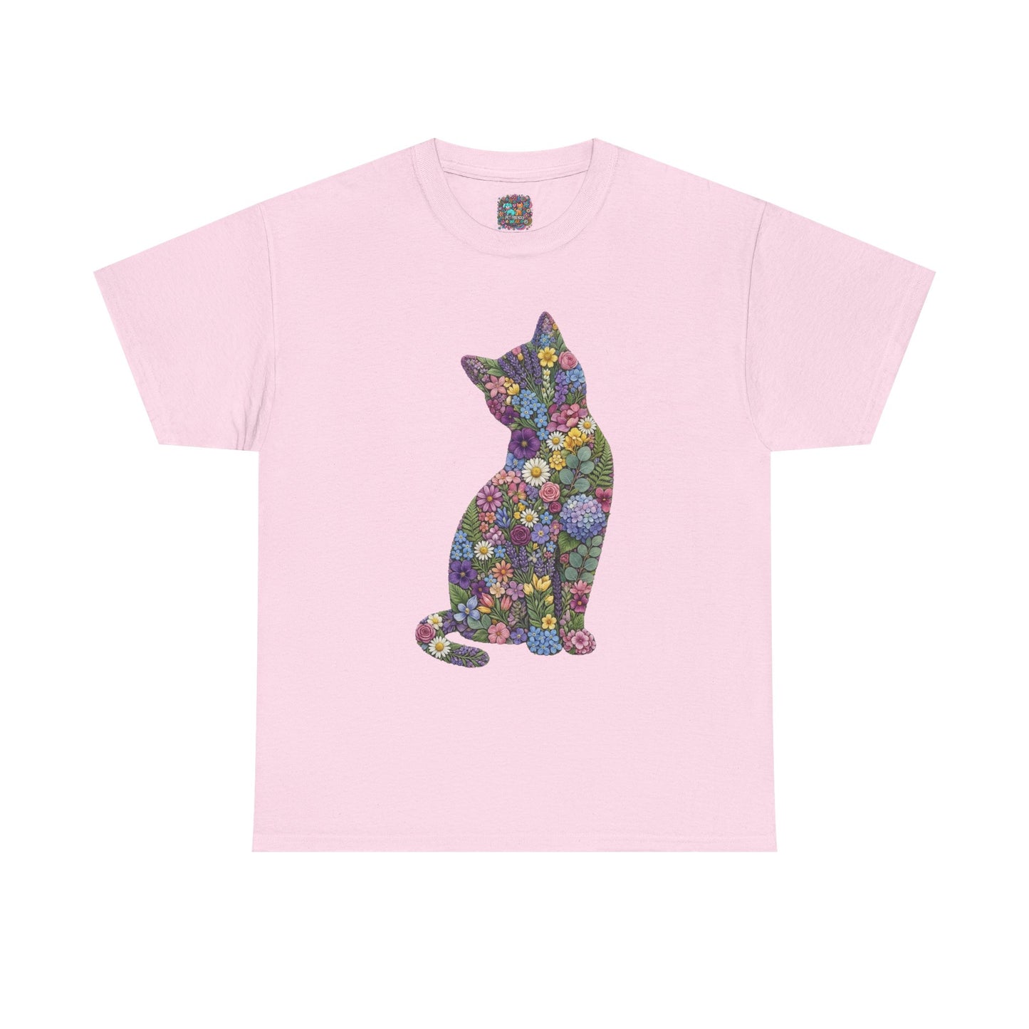 Floral Cat T‑Shirt — Colorful Flower Silhouette Tee ("There is a person in animal" back text)