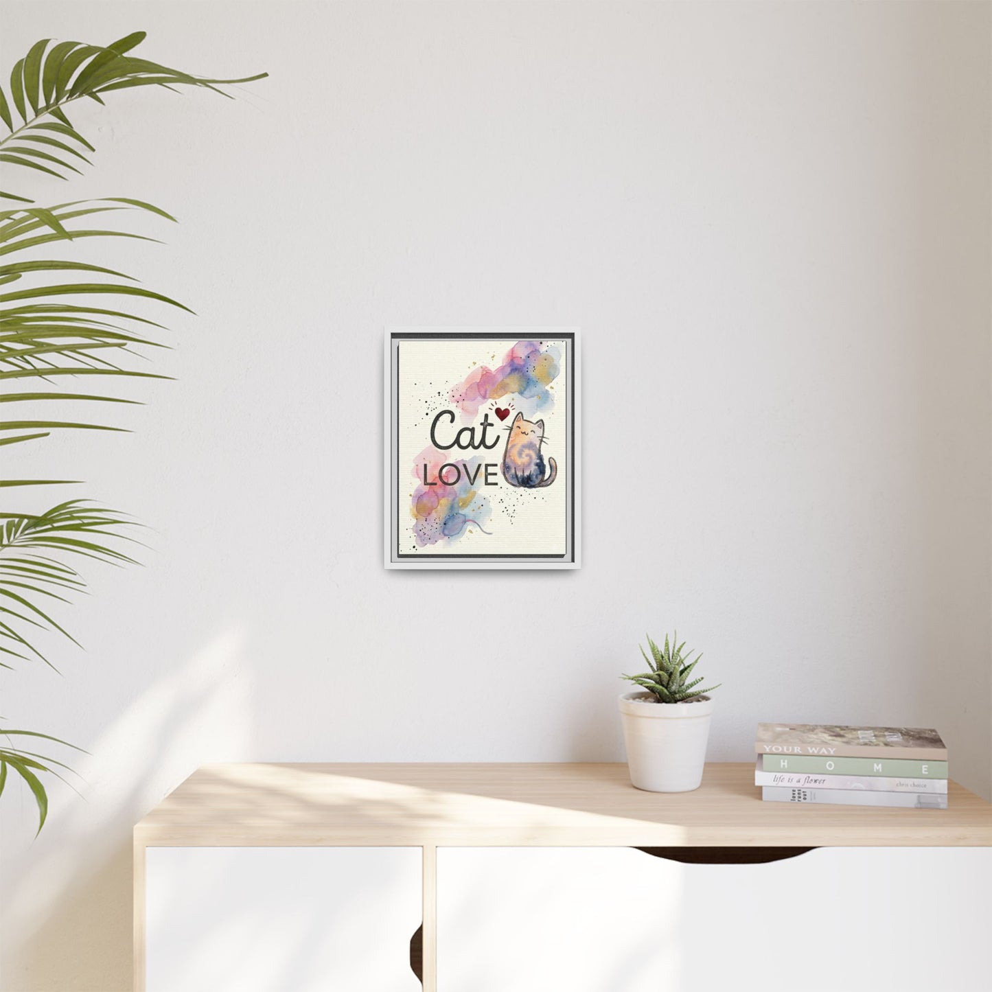 Cat Love Framed Canvas Print — Watercolor Cat Wall Art
