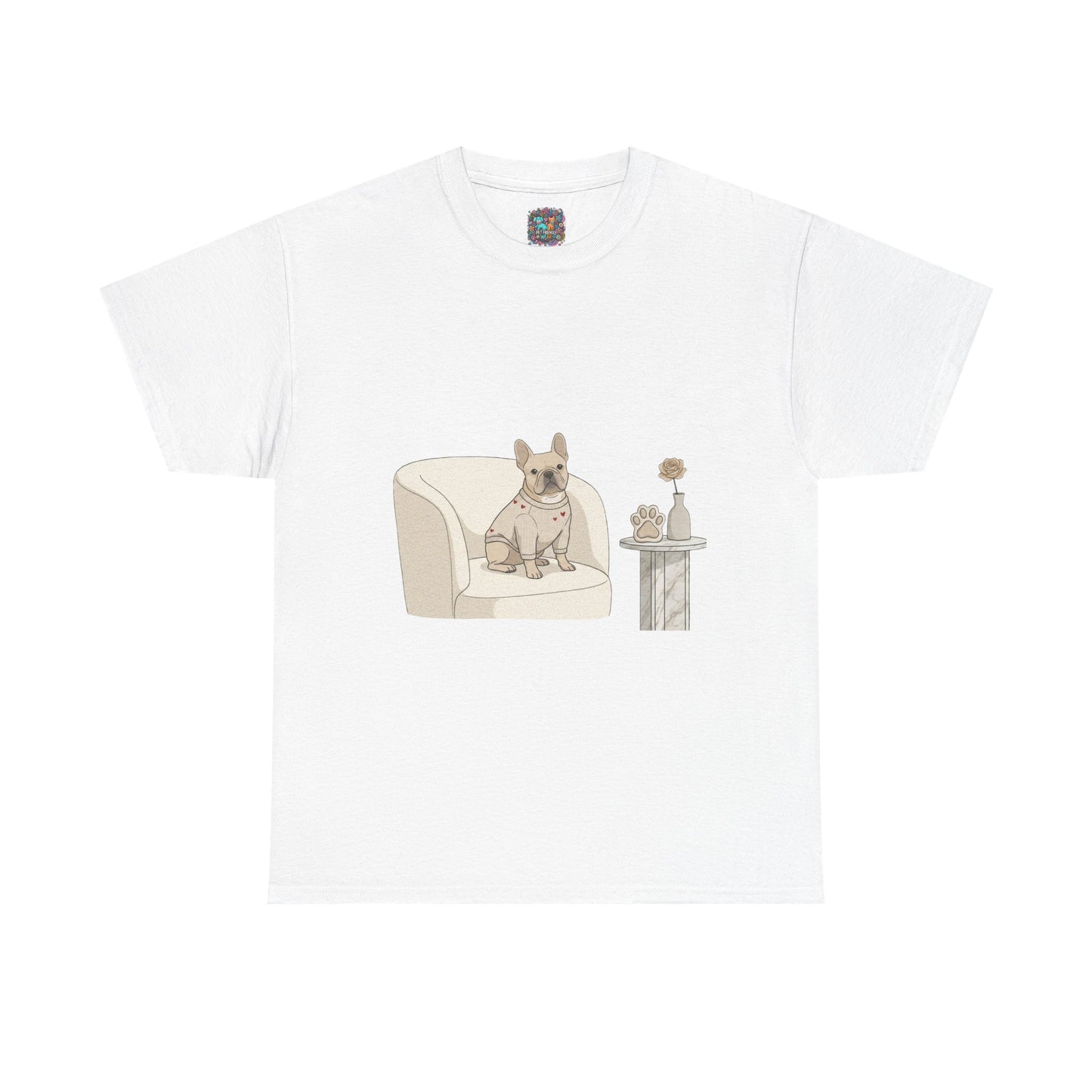 French Bulldog on Cozy Chair T-Shirt — "Thanks 4 Wearing Me Around" Cute Casual Tee