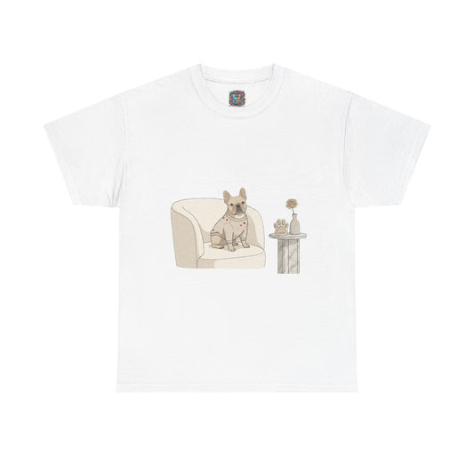French Bulldog on Cozy Chair T-Shirt — "Thanks 4 Wearing Me Around" Cute Casual Tee