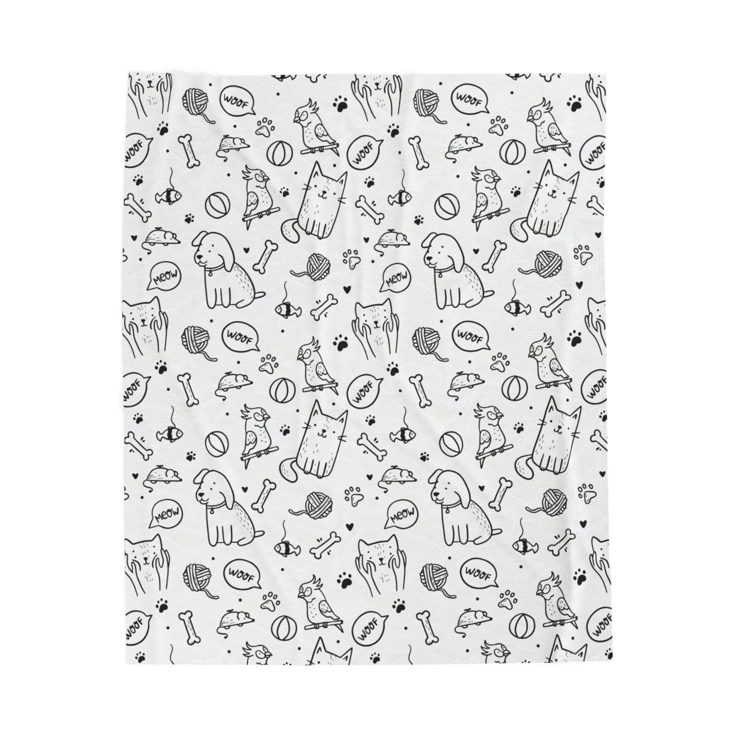 Plush Blanket — Black & White Cat Silhouette Pattern Velveteen Throw