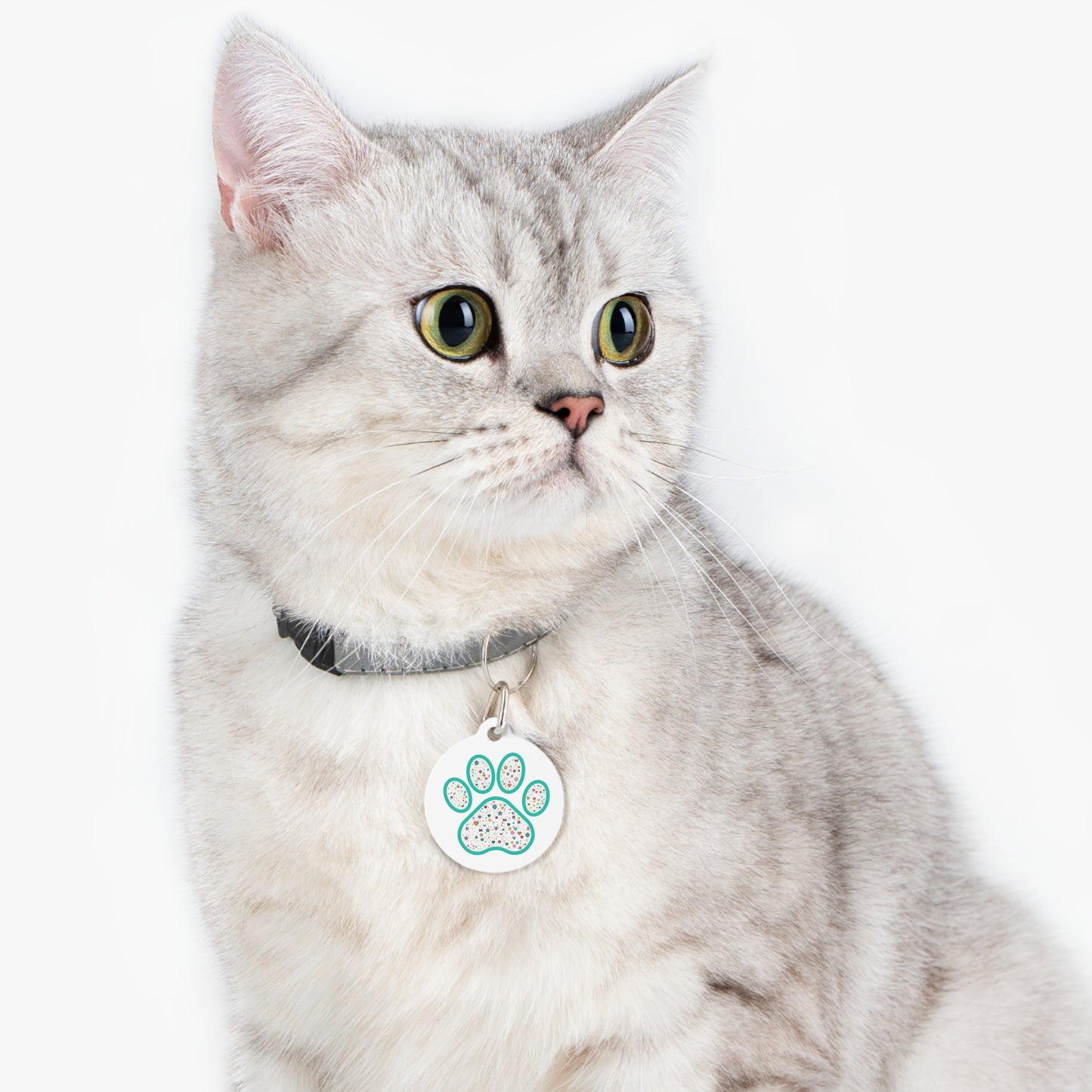 Pet Tag — Floral Confetti Paw Print ID Tag ("thank u 4 saving an animal")